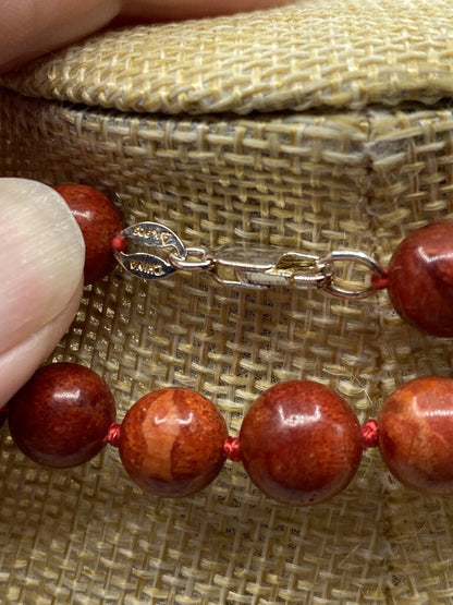 2 Pc. Red Jasper Stone Bead Sterling Clasp Necklace Bracelet Set /ro