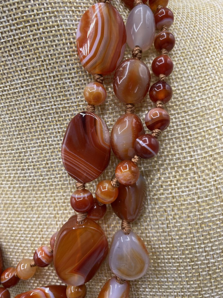 3-Strand Carnelian Stone 18” Necklace .925 Sterling Claw Clasp /ro
