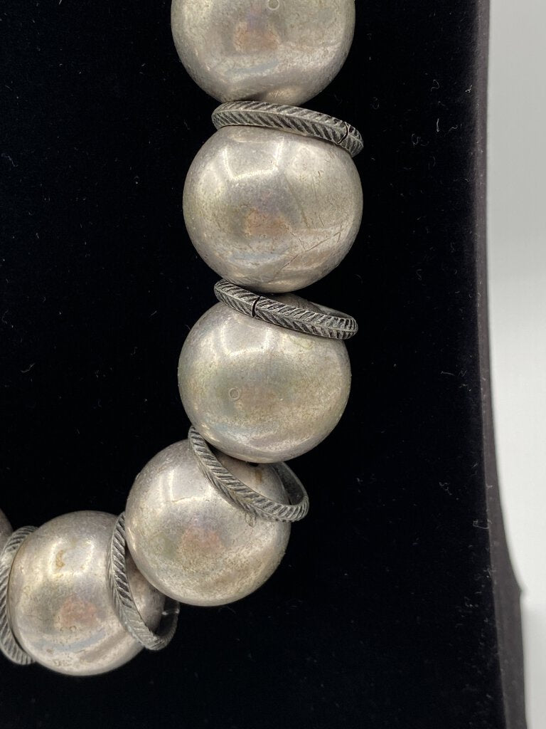 Brutalist Style Silver Tone Earring & Necklace Set Large Ball Bead /ro