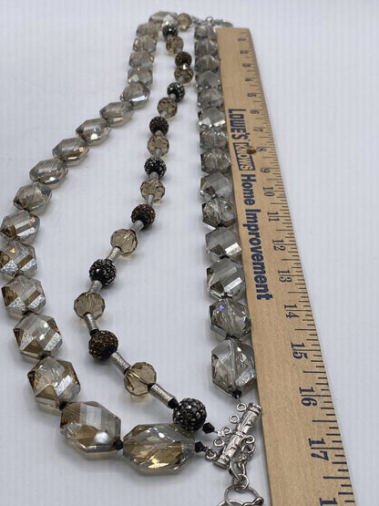 Charisse New York 3 Strand Crystals & Ball Bead 16” Necklace Silver Tone /ro